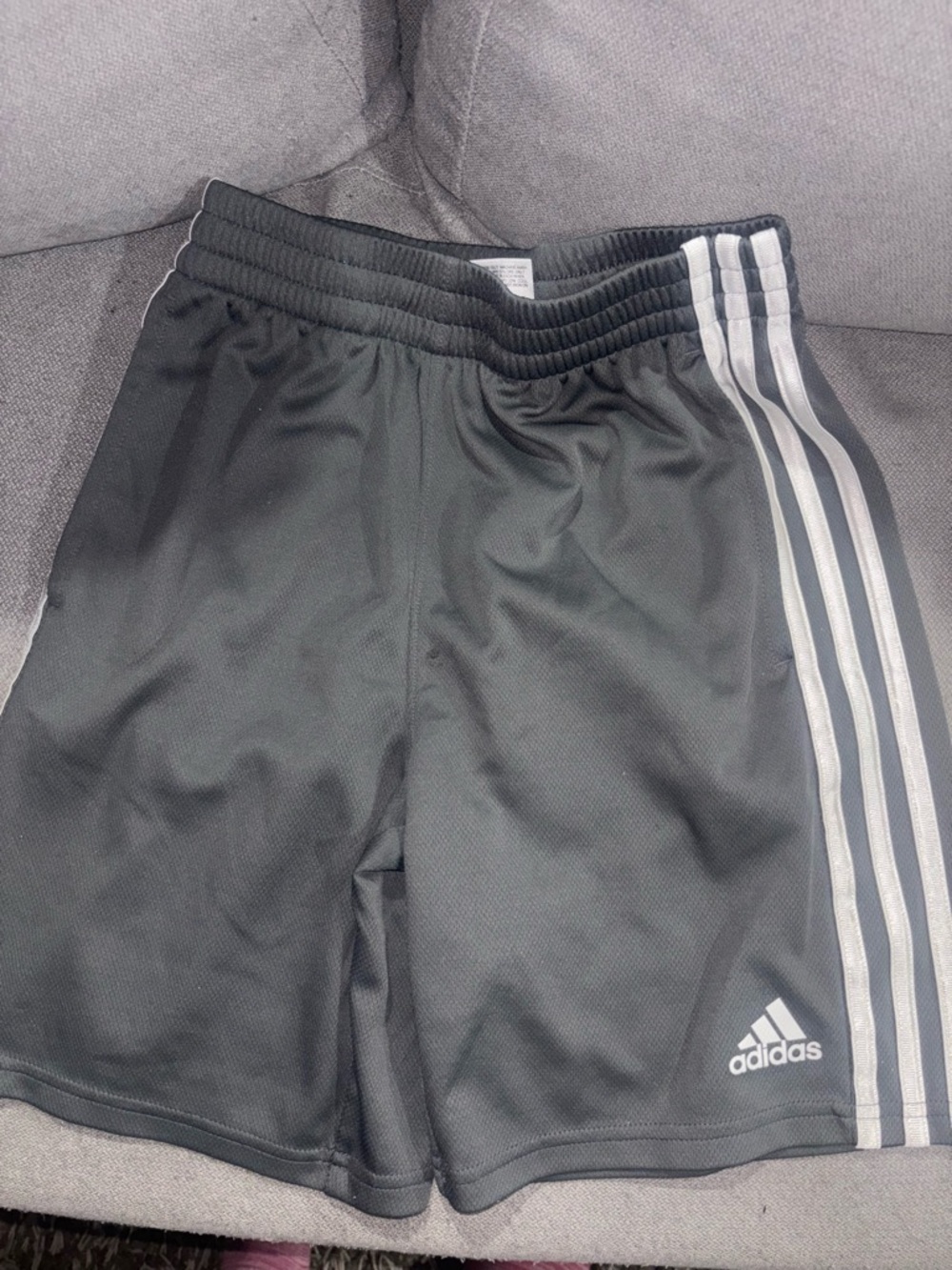 Adidas Gray Athletic Shorts with White Stripes